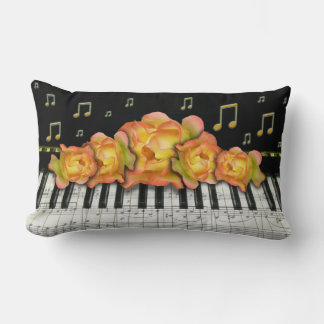 Cojín Lumbar Teclado de piano y notas de Rosas Doradas