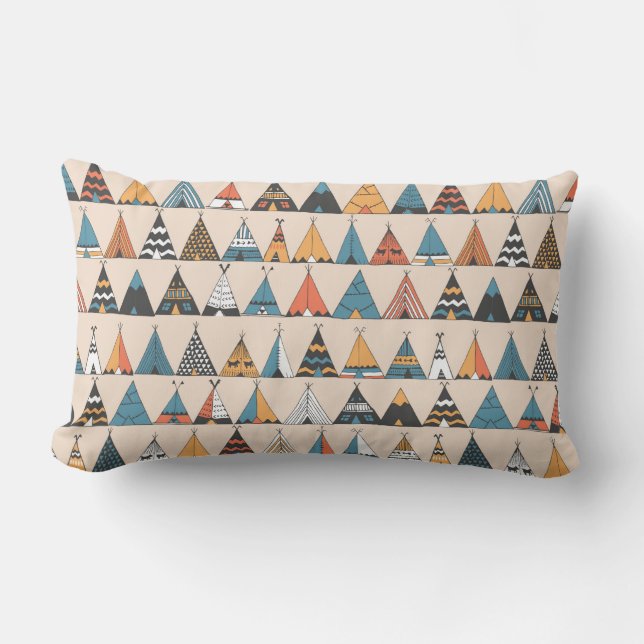 Cojín Lumbar Teepee pattern. Wigwam native american summer tent (Anverso)