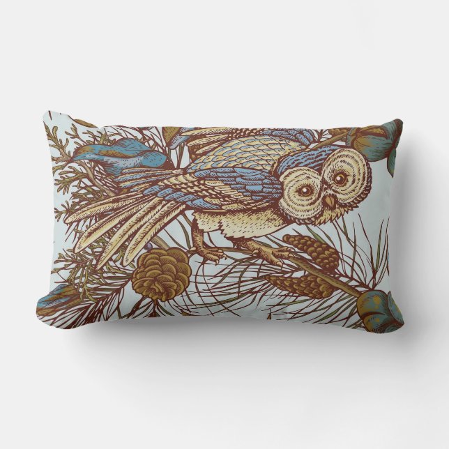 Cojín Lumbar Tejidos azules de huevo y patos de la selva (Anverso)