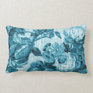 Cojín Lumbar Tela floral No.5 de Toile de las azules turquesas