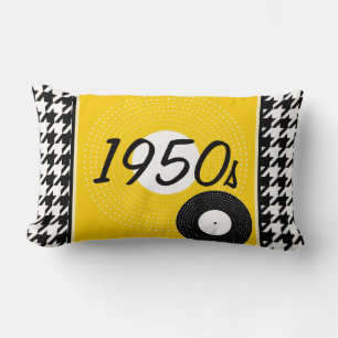 Cojín Lumbar Tema de los años 1950 con cuadros amarillo, negro 