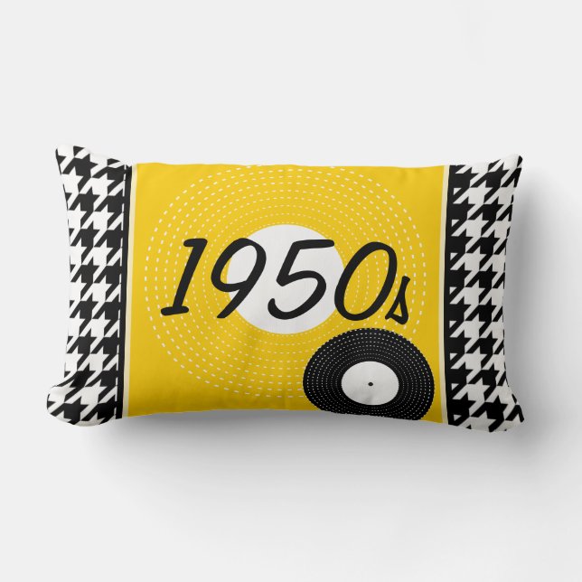 Cojín Lumbar Tema de los años 1950 con cuadros amarillo, negro  (Anverso)