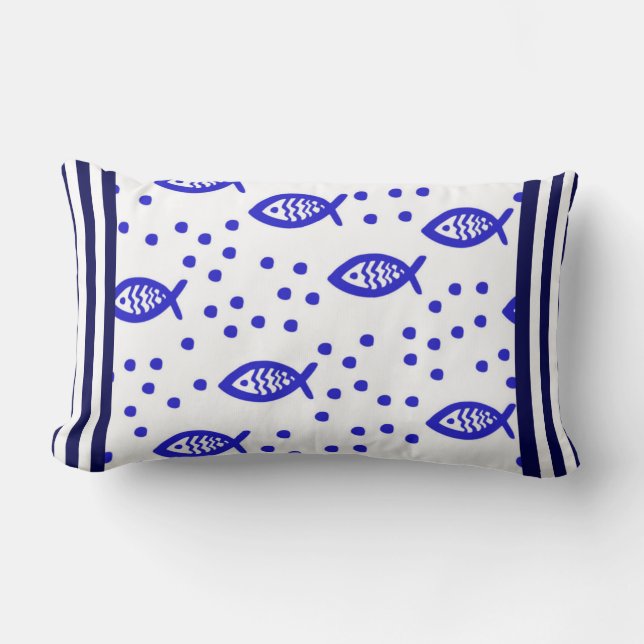 Cojín Lumbar Tema marino Elementos náuticos Fish Stribbles (Anverso)