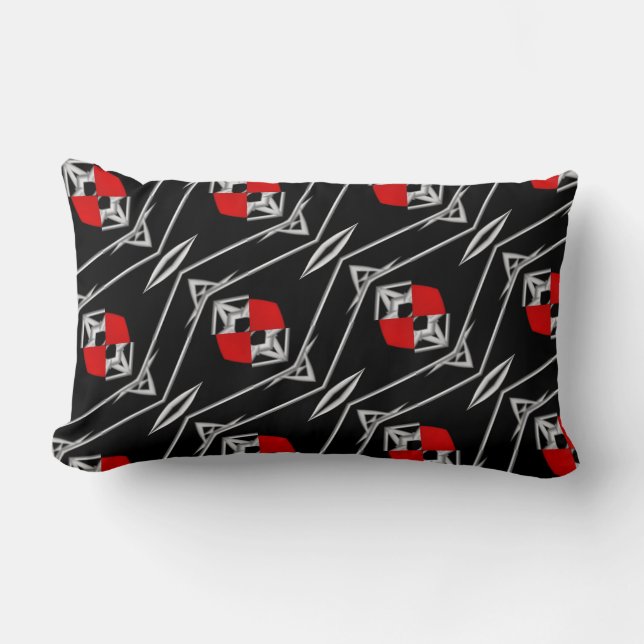 Cojín Lumbar tendencia de moda de patrón negro rojo (Anverso)