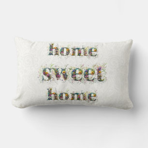 Cojín Lumbar Texto decorativo de HOME SWEET HOME en flores silv
