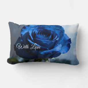Cojín Lumbar Texto personalizado – Regalo floral de rosa azul r