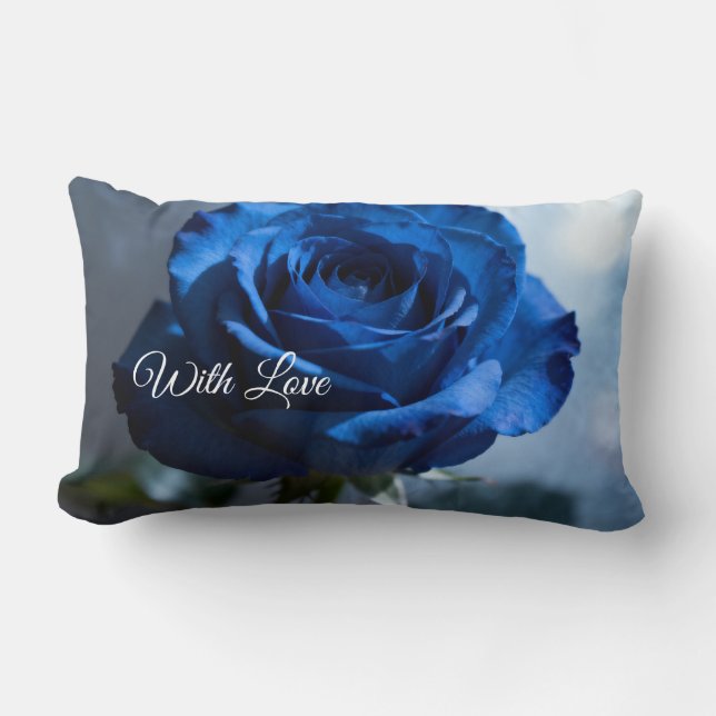 Cojín Lumbar Texto personalizado – Regalo floral de rosa azul r (Anverso)
