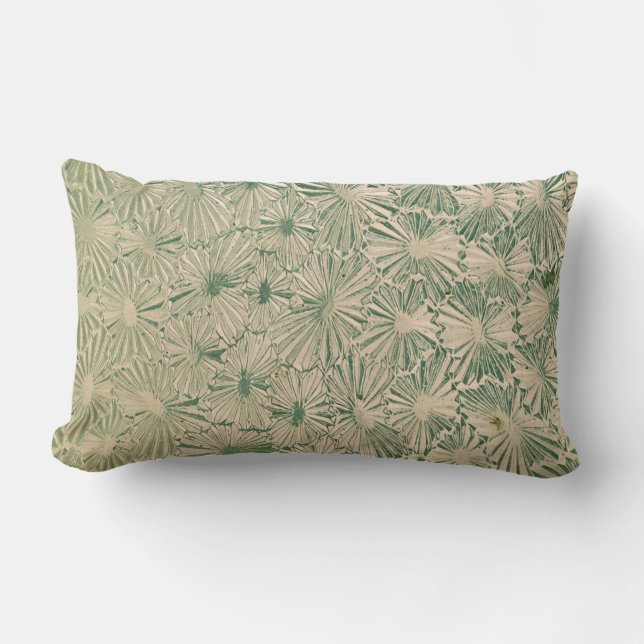 Cojín Lumbar Textos florales verdes y blancos (Anverso)
