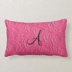 Cojín Lumbar Textura de los rosas rosados del monograma falsa
