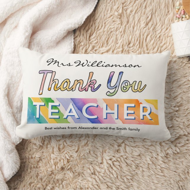 Cojín Lumbar Thank You Teacher Colorful Watercolor Personalized (Manta)