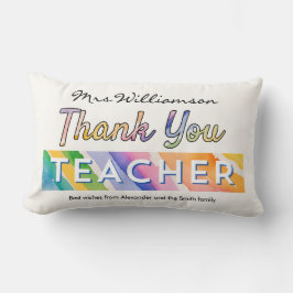 Cojín Lumbar Thank You Teacher Colorful Watercolor Personalized