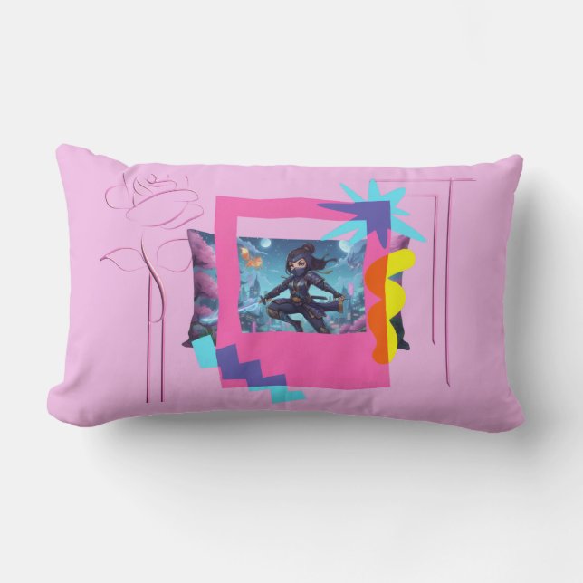 Cojín Lumbar Throw Pillow Fantasy Ninja Girl: Mystic Adventures (Anverso)