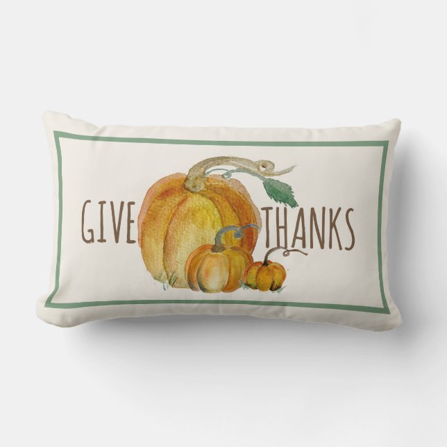 Cojín Lumbar Throw Pillow: Give Thanks Pumpkin Harvest Blessing (Anverso)