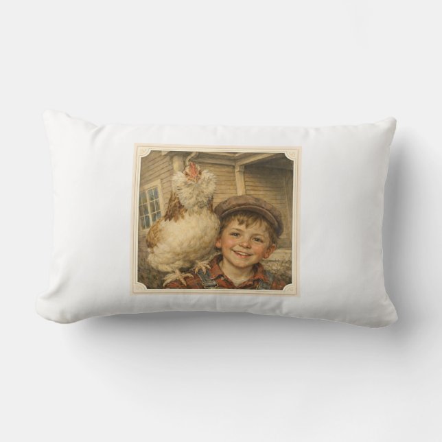Cojín Lumbar Throw Pillow Sweet Farm Boy Chicken  (Anverso)