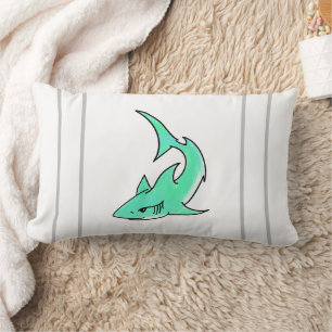 Cojín Lumbar tiburón sonriente de dibujos animados azul verde m