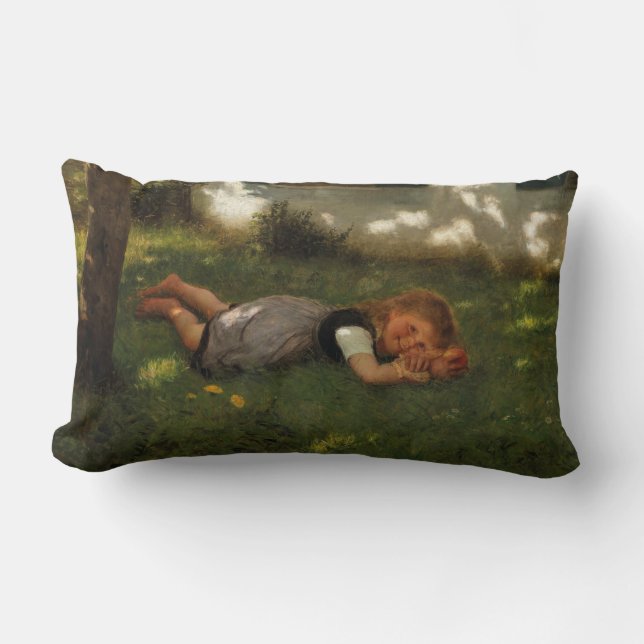 Cojín Lumbar Tiempo de refrigerio (Chica joven dulce que yace e (Anverso)