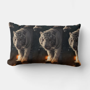 Cojín Lumbar Tigre Blanco – Nieve de Medianoche y Luz Dorada