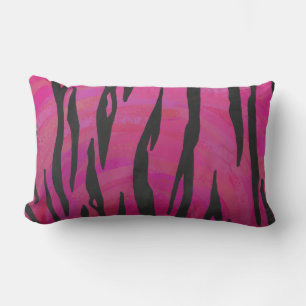 Cojín Lumbar Tigre Rosa Caliente y Estampado Negro