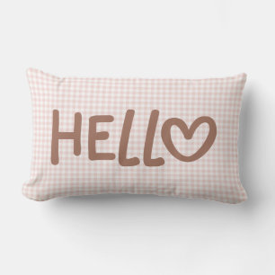 Cojín Lumbar Tinte Gingham Mocha Caprichoso Corazón Hola