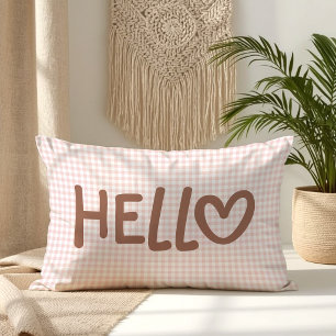Cojín Lumbar Tinte Gingham Mocha Caprichoso Corazón Hola