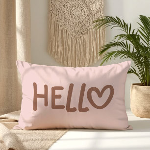 Cojín Lumbar Tipografía caprichosa de corazón Mocha Hola