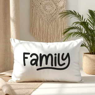 Cojín Lumbar Tipografía caprichosa para familia en negro y blan