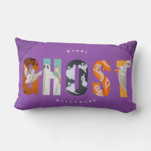 Cojín Lumbar Tipografía Espeluznante y Adorable de Fantasma de