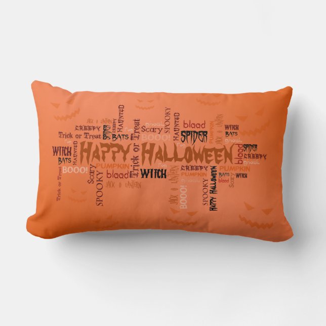 Cojín Lumbar Tipografía feliz de Halloween (Anverso)