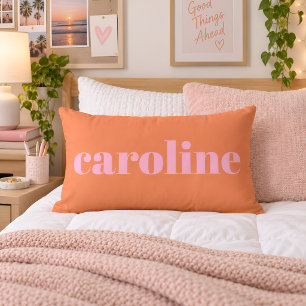 Cojín Lumbar Tipografía moderna nombre personalizado rosa naran