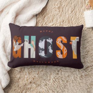 Cojín Lumbar Tipografía Oscura de Fantasma de Halloween Espeluz