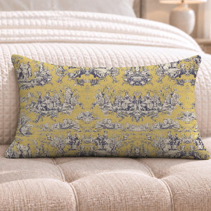Cojín Lumbar Toile de Jouy floral vintage lago amarillo