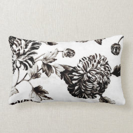 Cojín Lumbar Toile floral botánico blanco y negro antiguo No.2