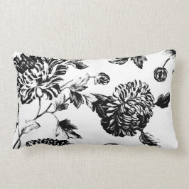 Cojín Lumbar Toile floral botánico negro y blanco