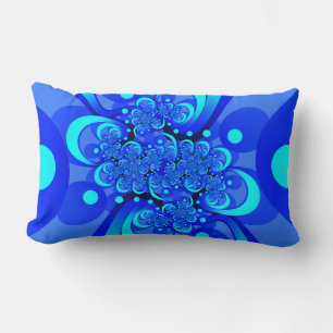 Cojín Lumbar Tonos de azul Arte fractal abstracto moderno
