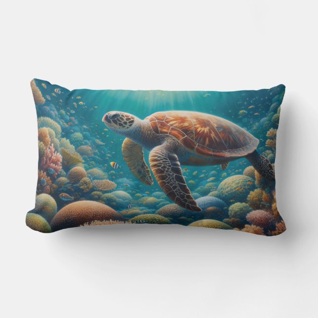 Cojín Lumbar Tortuga marina y coral (Anverso)