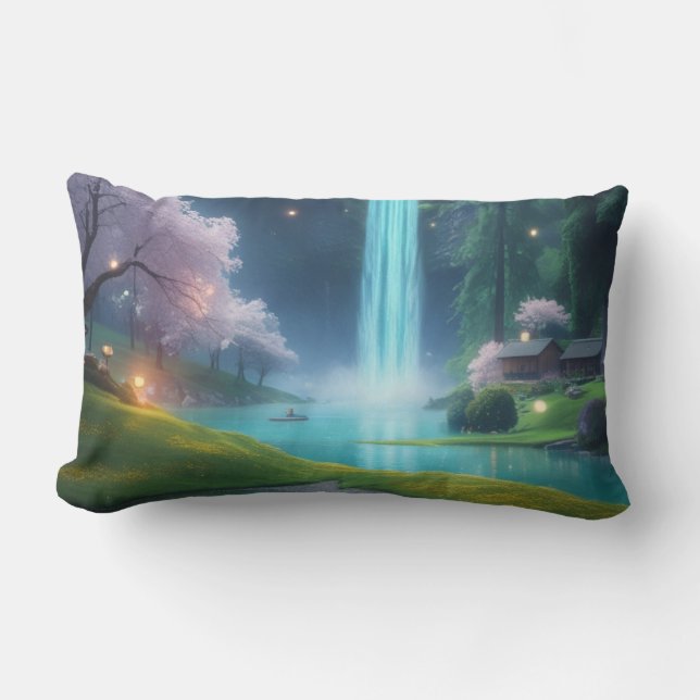 Cojín Lumbar "Tranquilidad turquesa - Avanza hacia agua tranqui (Anverso)