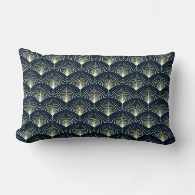 Cojín Lumbar Trazo geométrico de estilo Art Deco Azul oscuro (Anverso)