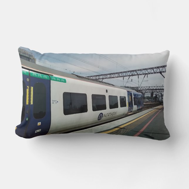 Cojín Lumbar Tren azul y blanco (Anverso)