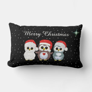 Cojín Lumbar Tres búhos de Navidad en negro