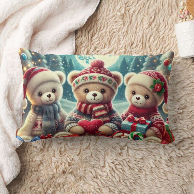 Cojín Lumbar Tres Cuidados Teddy Bears Feliz Navidad (Manta)