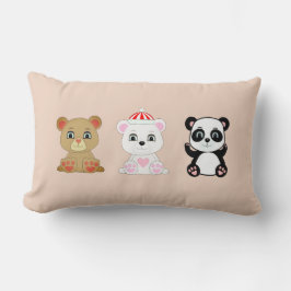 Cojín Lumbar Tres dibujos animados de osos lindos sobre beige