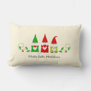 Cojín Lumbar Tres Gnomos de Navidad en Marfil