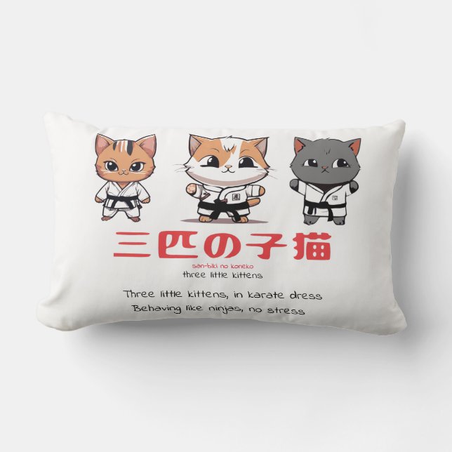 Cojín Lumbar Tres Pequeños Gatitos Ninja (Anverso)