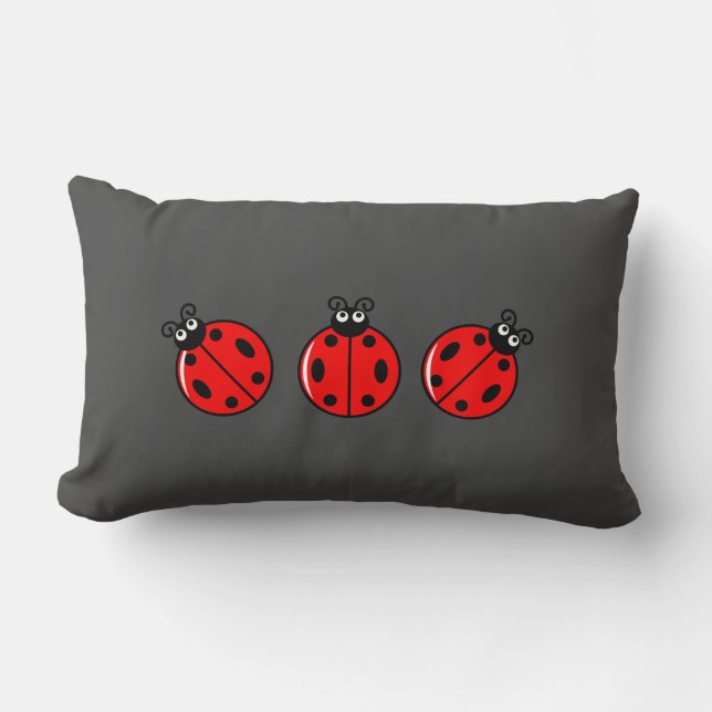 Cojín Lumbar Tres pequeños Ladybugs - Pillow Lumbar 13" x 21" (Anverso)