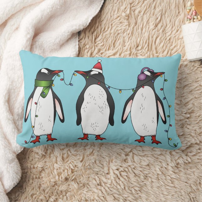 Cojín Lumbar Tres Pingüinos Navidades De Festividad En Azul Cla (Manta)