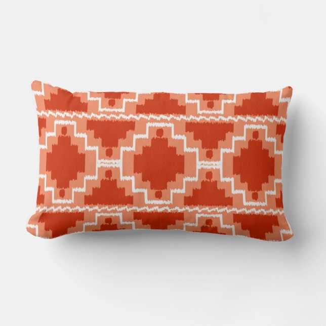 Cojín Lumbar Tribal de Ikat Aztec - óxido, Naranja y blanco (Anverso)