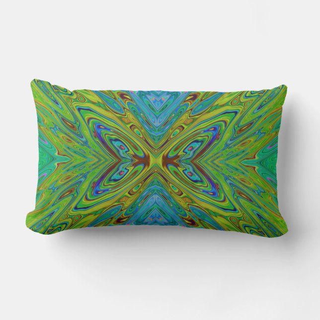 Cojín Lumbar Trippy Chartreuse y Blue Abstract Butterfly (Anverso)