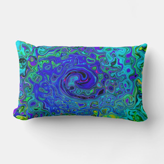 Cojín Lumbar Trippy Violet Blue Abstract Retro Liquid Swirl (Anverso)