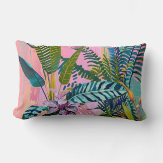 Cojín Lumbar Tropical pink flamingos set against lush green