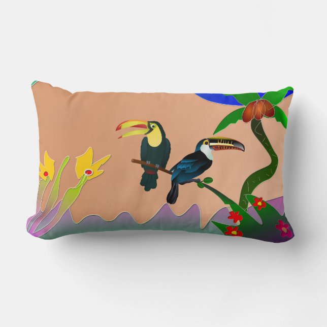 Cojín Lumbar Tropical Toucans in Garden Lumbar Pillow (Anverso)